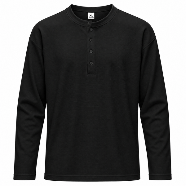 Black Waffle Knit Full Sleeve Henley T-Shirt – B2B Wholesale