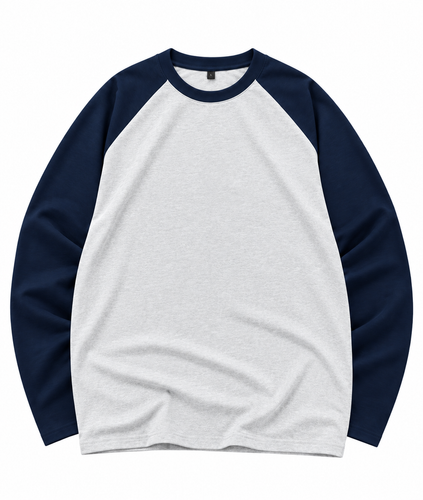 Blanq Heavyweight Long Sleeve Raglan Blank T-Shirt – Light Grey & Navy Blue