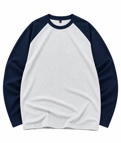 Blanq Heavyweight Long Sleeve Raglan Blank T-Shirt – Light Grey & Navy Blue