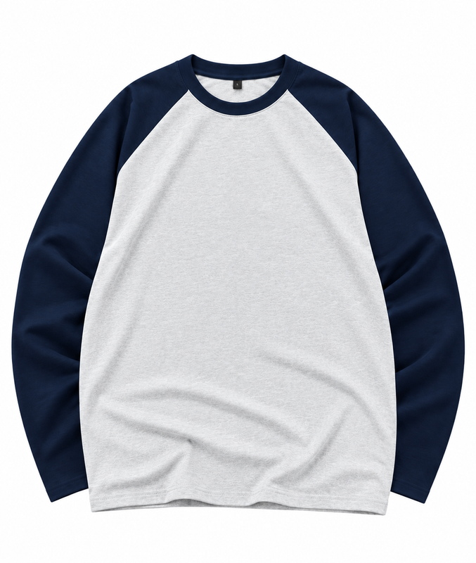 Blanq Heavyweight Long Sleeve Raglan Blank T-Shirt – Light Grey & Navy Blue