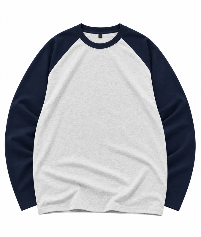 Blanq Heavyweight Long Sleeve Raglan Blank T-Shirt – Light Grey & Navy Blue