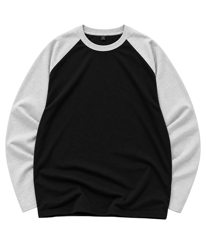 Blanq Heavyweight Long Sleeve Raglan Blank T-Shirt – Light Grey & Navy Blue