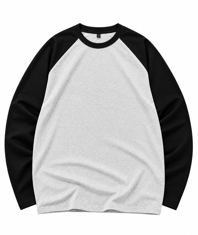 Blanq Heavyweight Long Sleeve Raglan Blank T-Shirt – Light Grey & Navy Blue